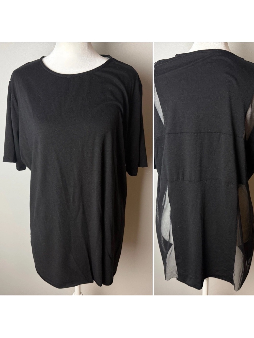 Marcella Tunic Top Plus Size XXXL 3XL Mesh Details Black Short Sleeves Stretch